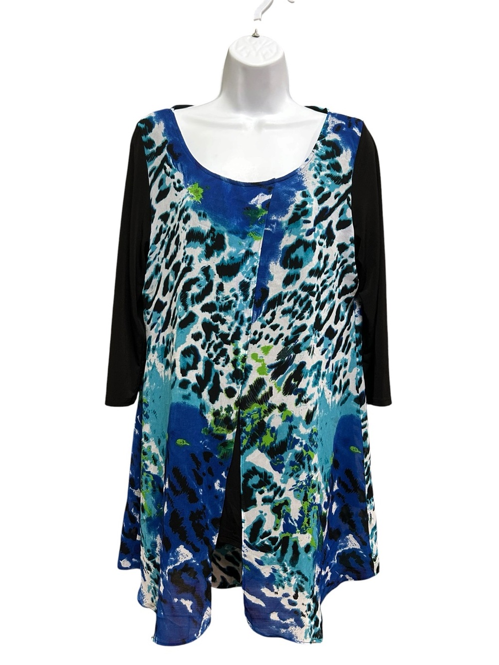 Bianca Nygard Blue Animal Print Chiffon Layered Stretchy Tunic Top Size M